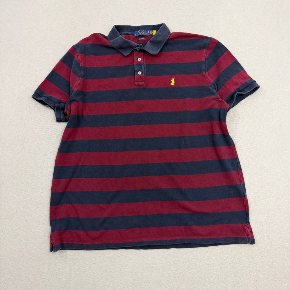 Polo Ralph Lauren Shirt Men's XL Red Blue Striped Classic Fit Short Sleeve Rugby